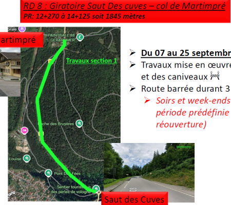Travaux sur la RD8 à Xonrupt — Fermeture de la circulation dès le 7 septembre 2026